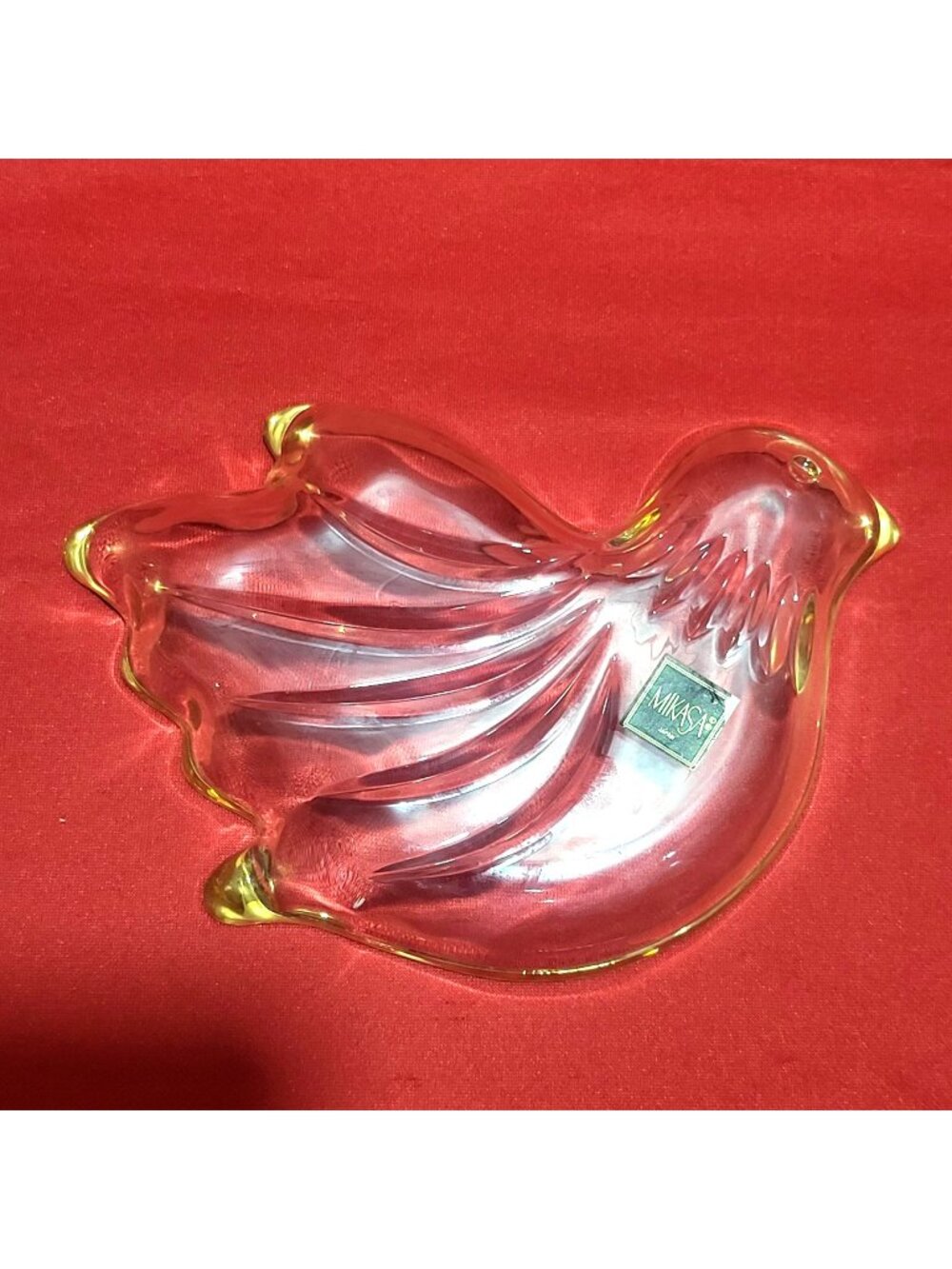 Vintage Golden Dove Crystal Glass Candy Dish